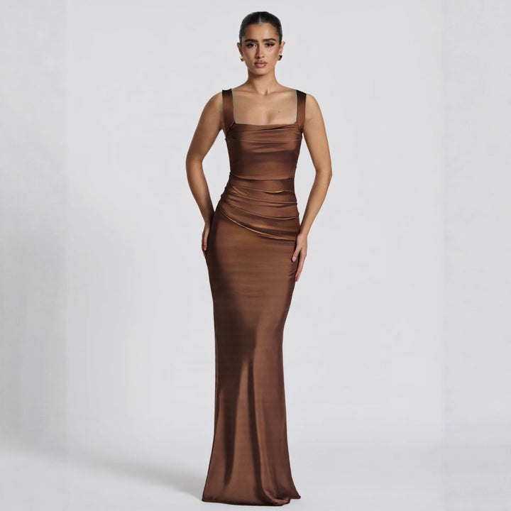 Damen Elegantes Satin-Maxi-Kleid mit figurschmeichelndem Design Lisslune