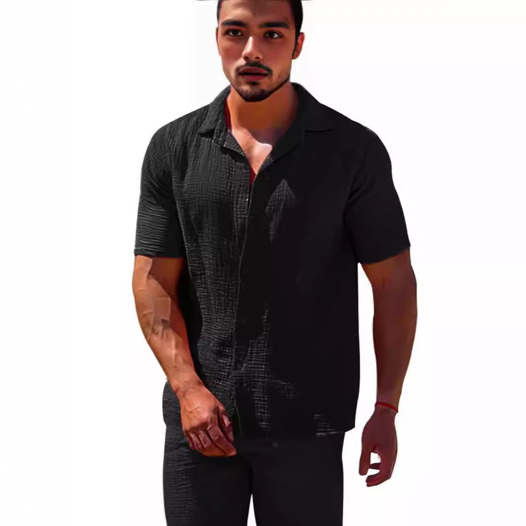 Men's short-sleeve shirt with textured fabric and modern fit Lisslune