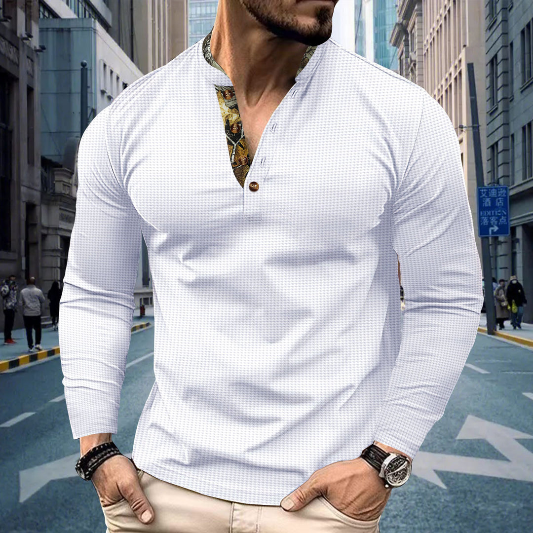 Men's elegant long sleeve shirt with fashionable stand-up collar and unique patterns Lisslune