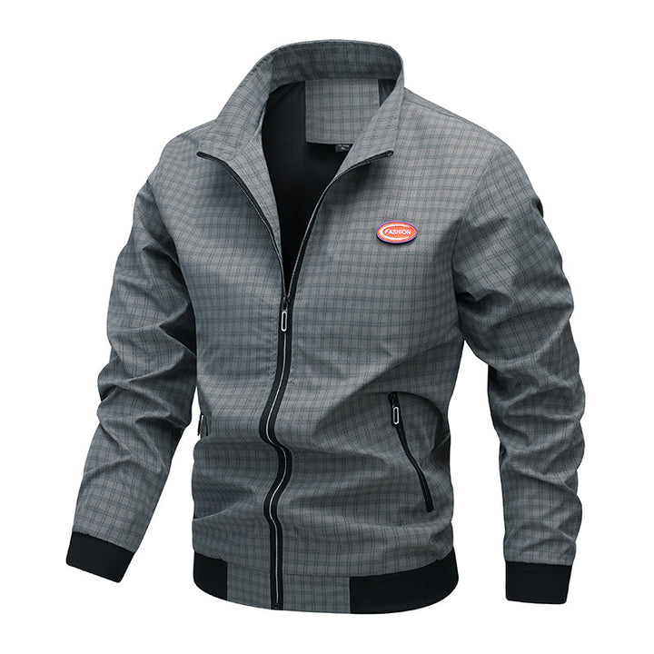 Men's fashionable transitional jacket with unusual check pattern and practical pockets Lisslune