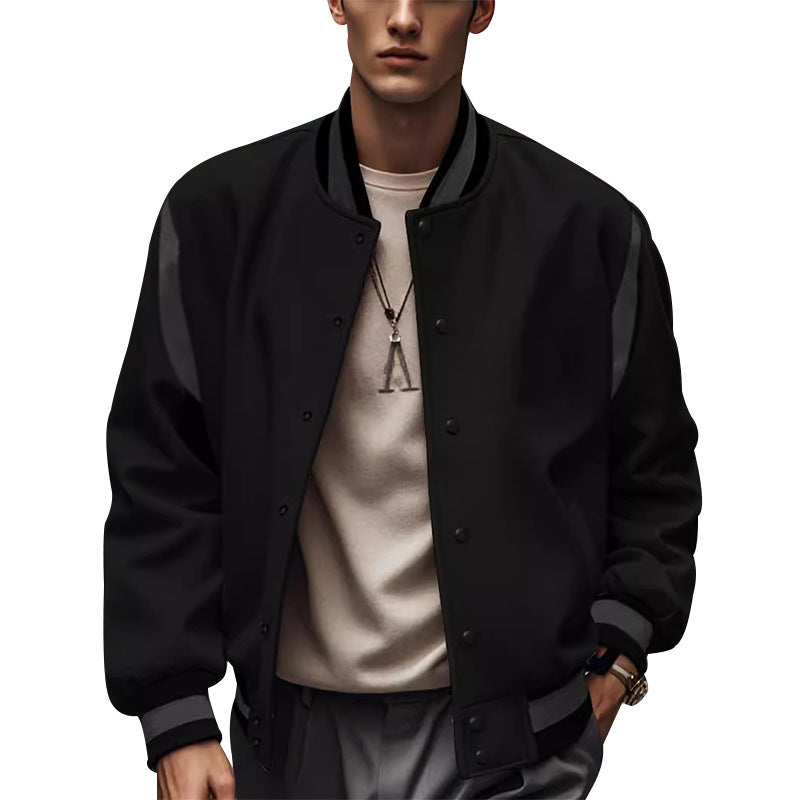 Men's sporty college jacket in retro style with contrast sleeves and snap button closure Lisslune