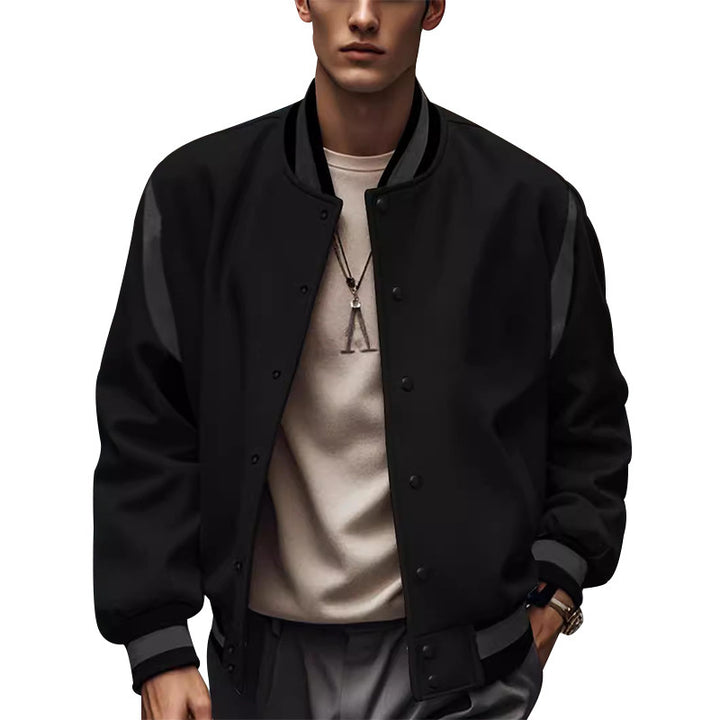Men's sporty college jacket in retro style with contrast sleeves and snap button closure Lisslune