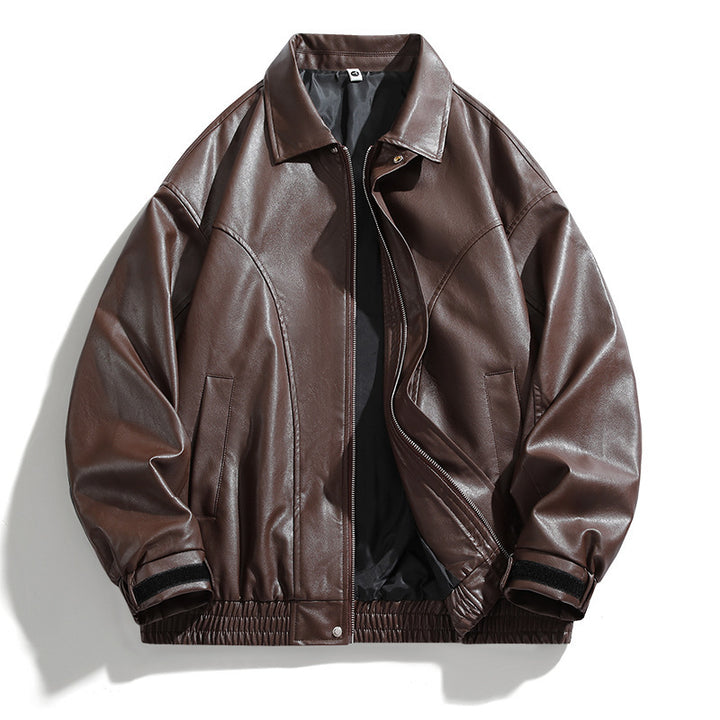 Men's Synthetic Leather Jacket with Elastic Waistband and Practical Side Pockets Lisslune