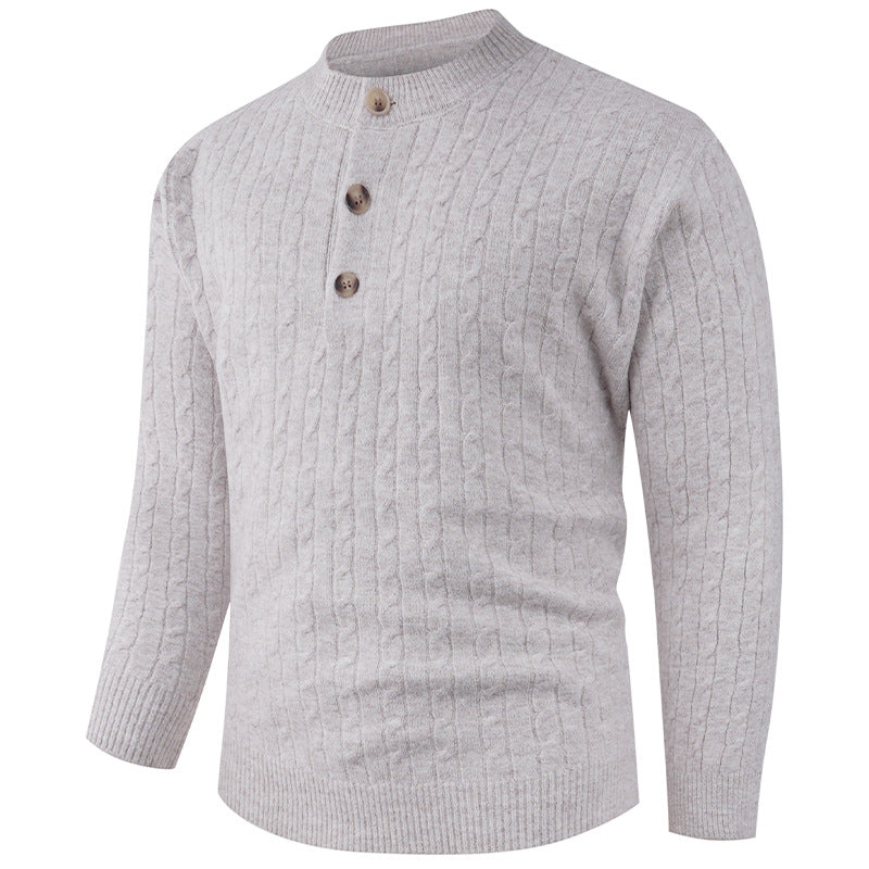Men's chunky knit sweater with modern shawl collar and button details Lisslune
