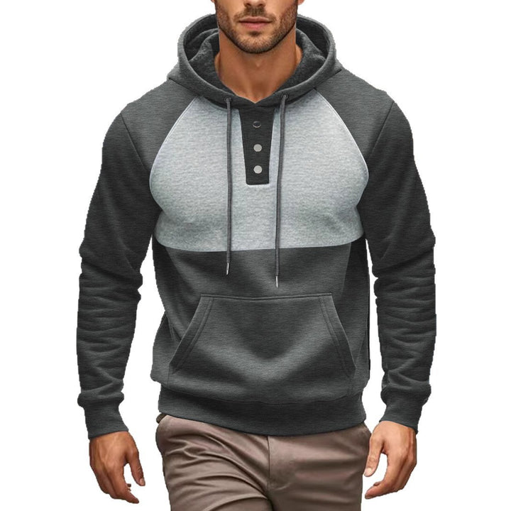 Men's stylish hoodie with contrasting color zone and practical button details Lisslune
