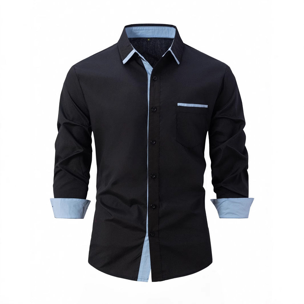 Men's long-sleeve shirt with modern contrasting collar and elegant button placket Lisslune