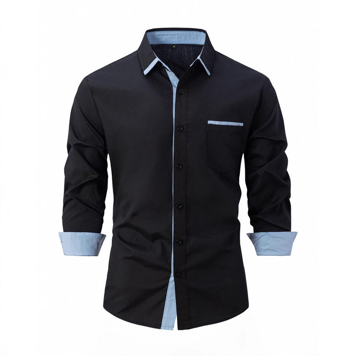 Men's long-sleeve shirt with modern contrasting collar and elegant button placket Lisslune