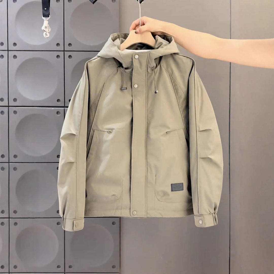 Men's Weatherproof Outdoor Jacket with Adjustable Hood and Practical Pockets Lisslune