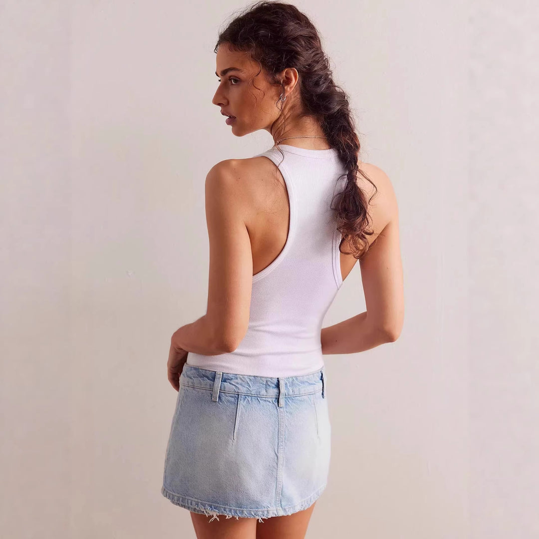 Women's denim mini skirt with frayed hem and casual fit Lisslune