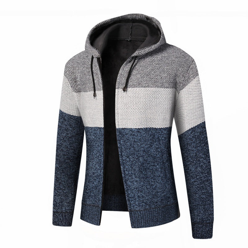 Men's Stylish Cardigan with Hood and Color Block Design Lisslune