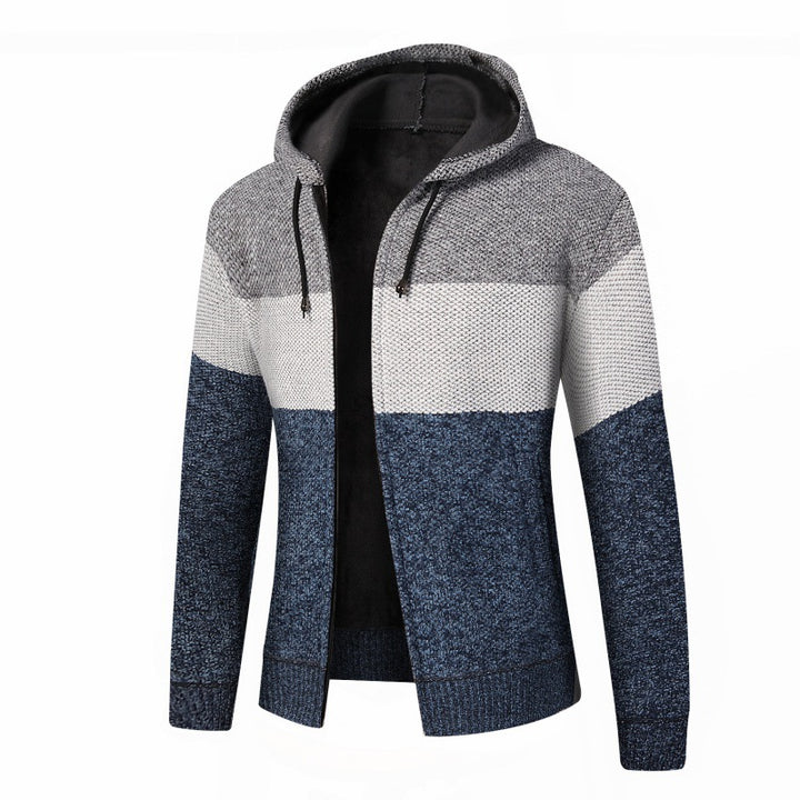 Men's Stylish Cardigan with Hood and Color Block Design Lisslune