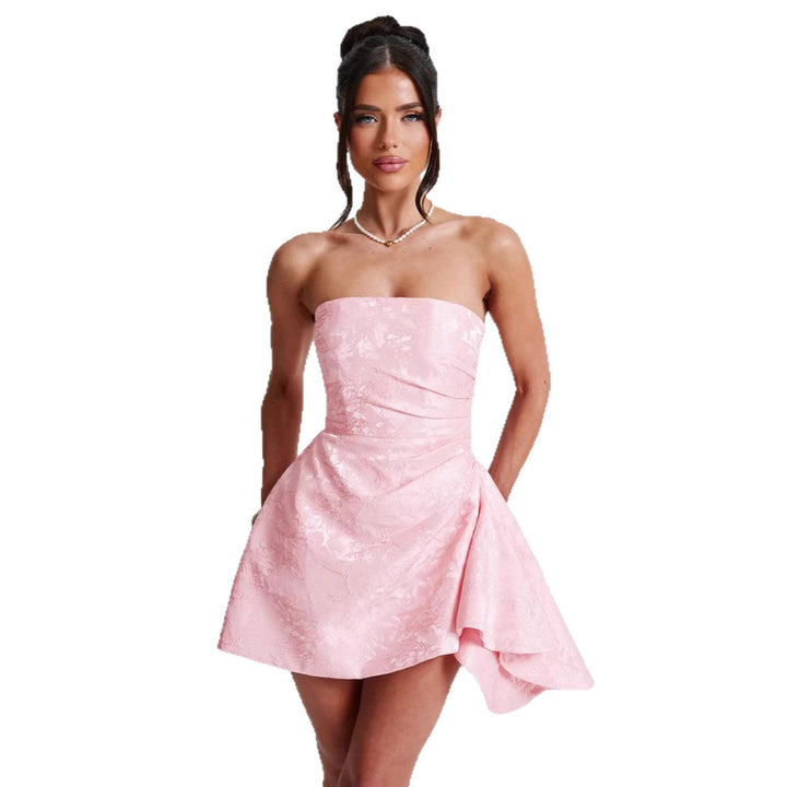 Damen Strapless Abendkleid mit asymmetrischem Saum und blütenförmigem Design Lisslune