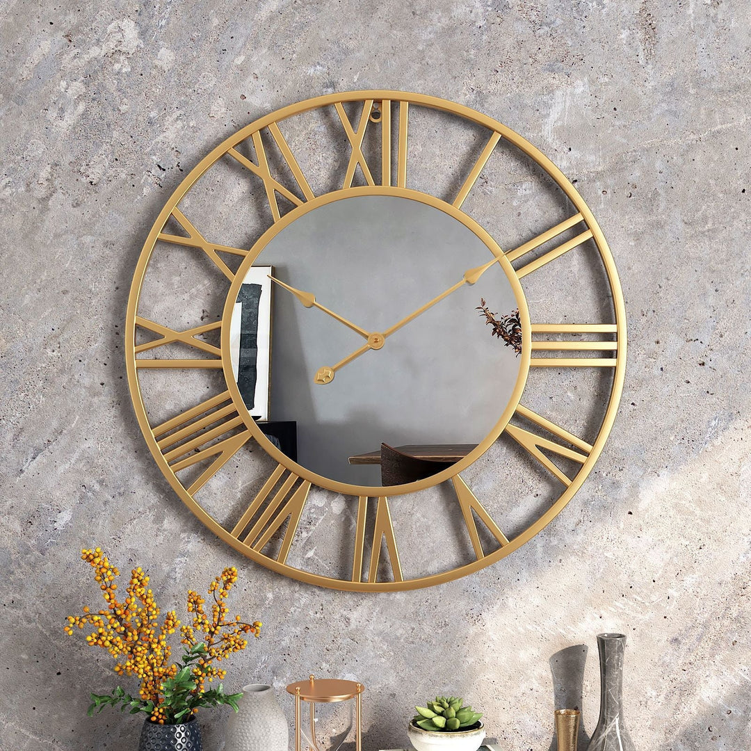 Lisslune | Metal Vintage Large Size Wall Clock with Mirror 39cm