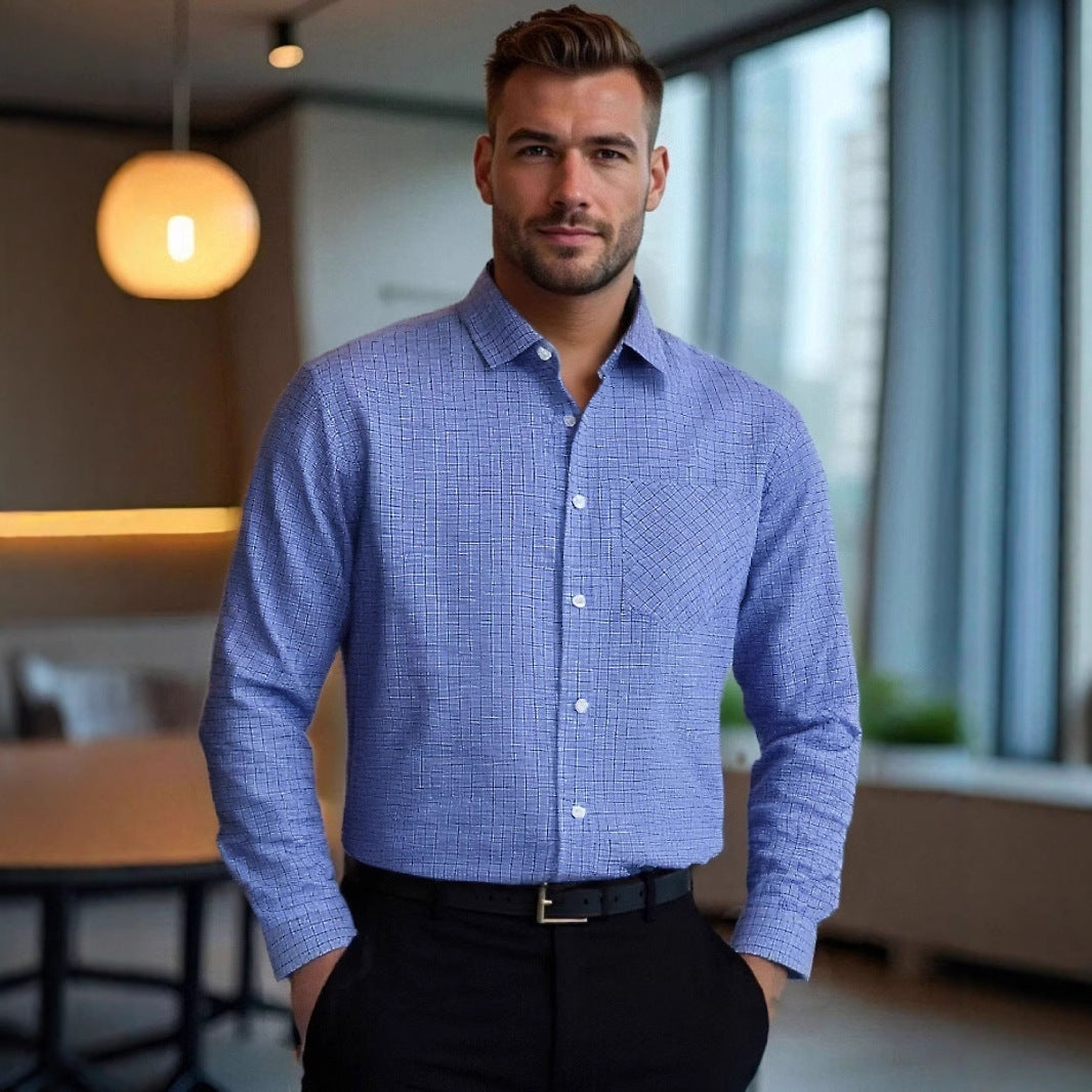 Men's long-sleeve shirt with modern check pattern and breast pocket Lisslune