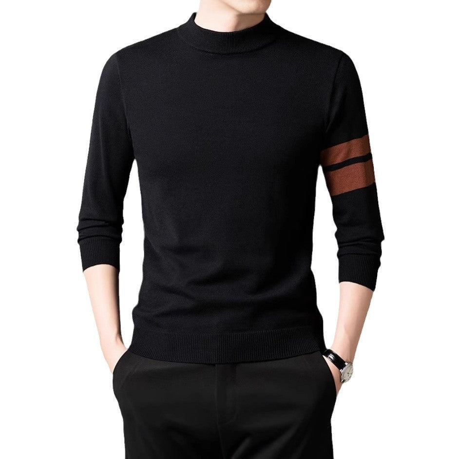Men's fine-knit sweater with a modern stand-up collar and sporty accents Lisslune