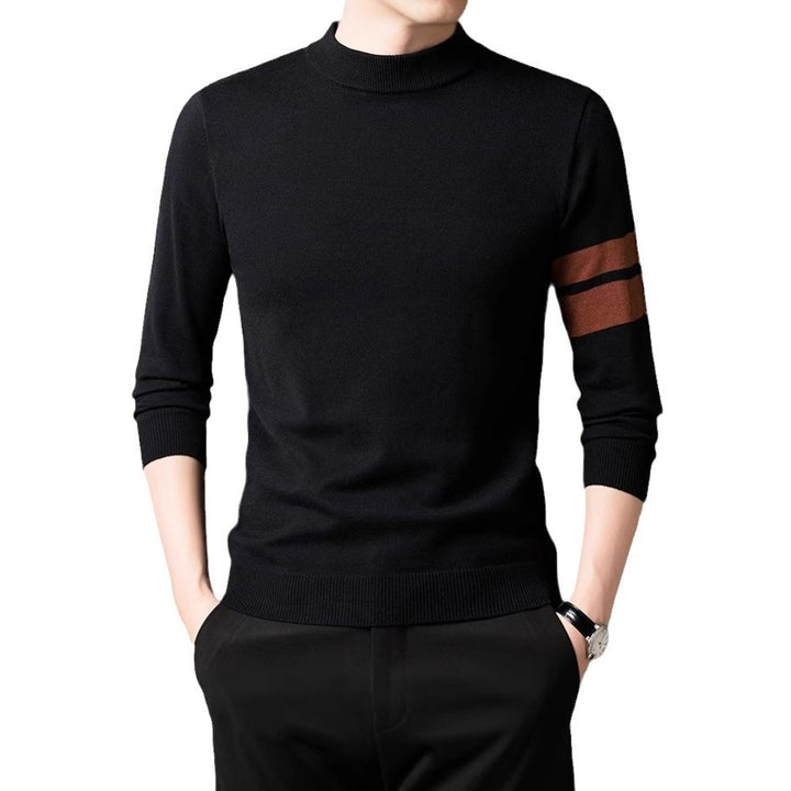 Men's fine-knit sweater with a modern stand-up collar and sporty accents Lisslune