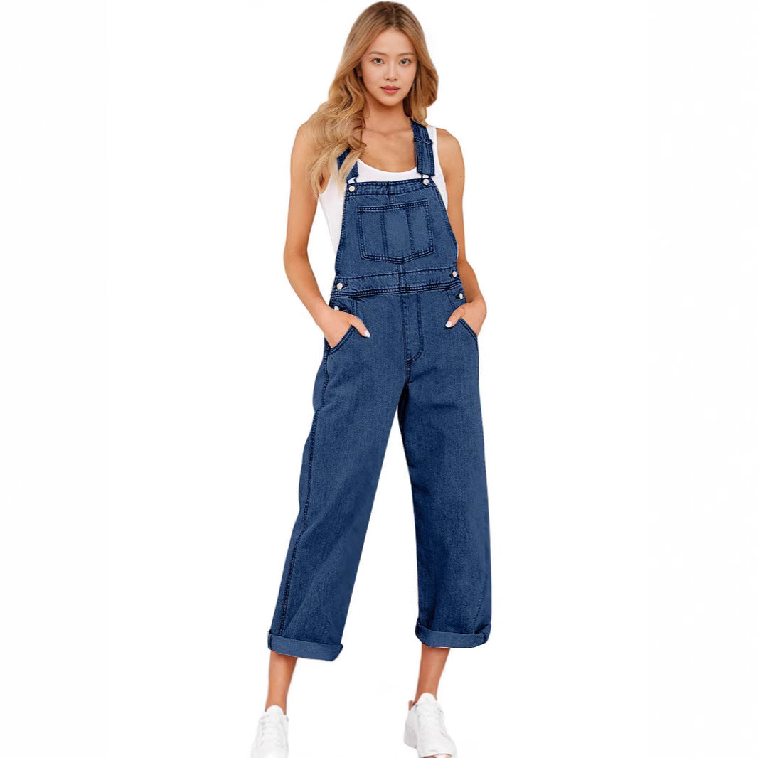Women's casual denim overalls with practical pockets and wide legs Lisslune