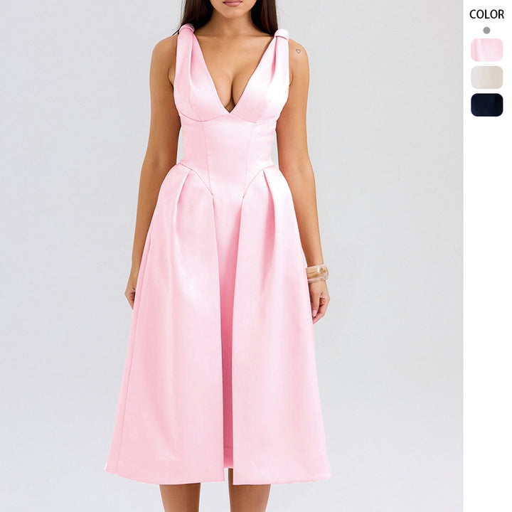 Women's Elegant Wrap Dress with Deep V-Neck and Flared Skirt Lisslune