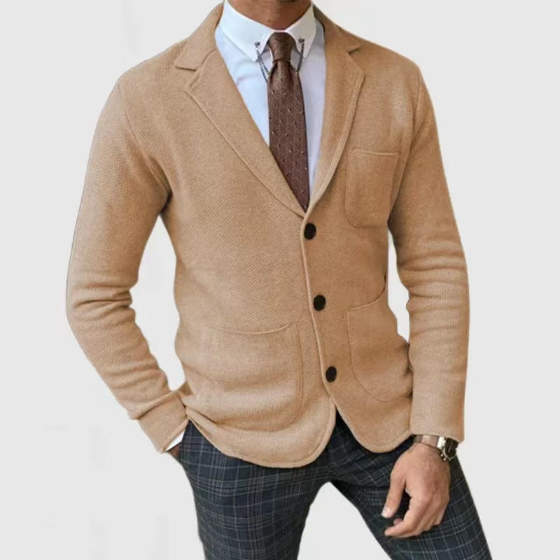 Men's knitted blazer jacket with high pockets and elegant button placket Lisslune