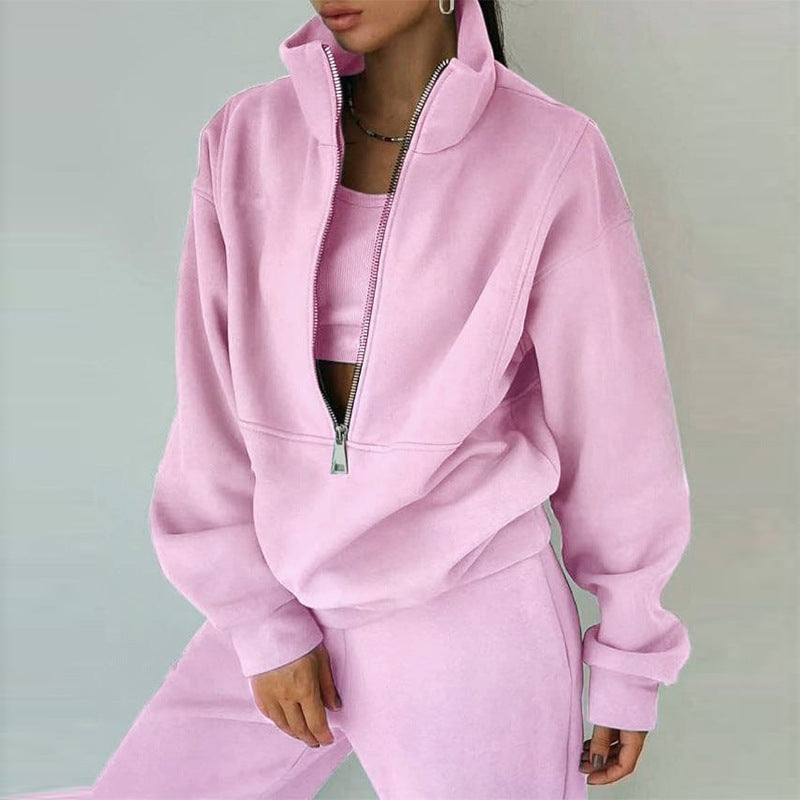 Women's zip hoodie with high collar and casual cut Lisslune