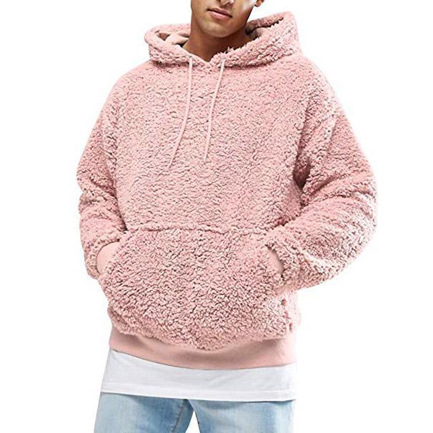 Men's Casual Teddy Fleece Hoodie with Practical Kangaroo Pockets and Adjustable Drawstring Lisslune