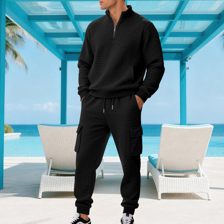 Men's Sporty Leisure Set with Stand-Up Collar and Practical Pockets Lisslune