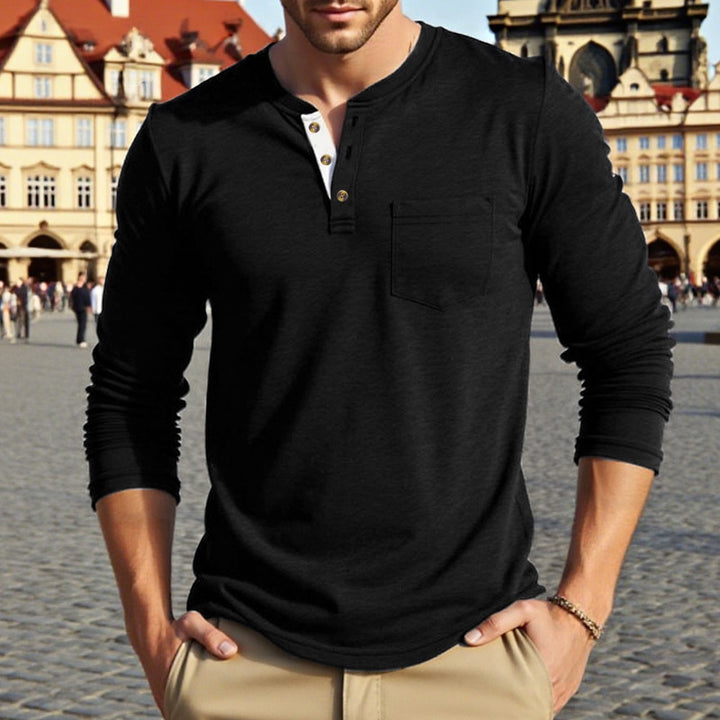 Men's Long Sleeve Shirt with Button Placket and Practical Chest Pocket Lisslune