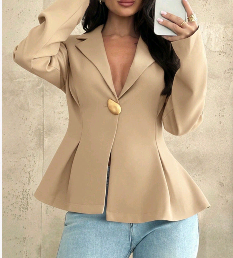 Women's Peplum Blazer with Unique Button Details Lisslune