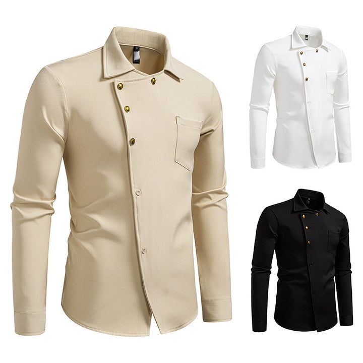 Men's elegant shirt with asymmetrical cut and golden buttons Lisslune