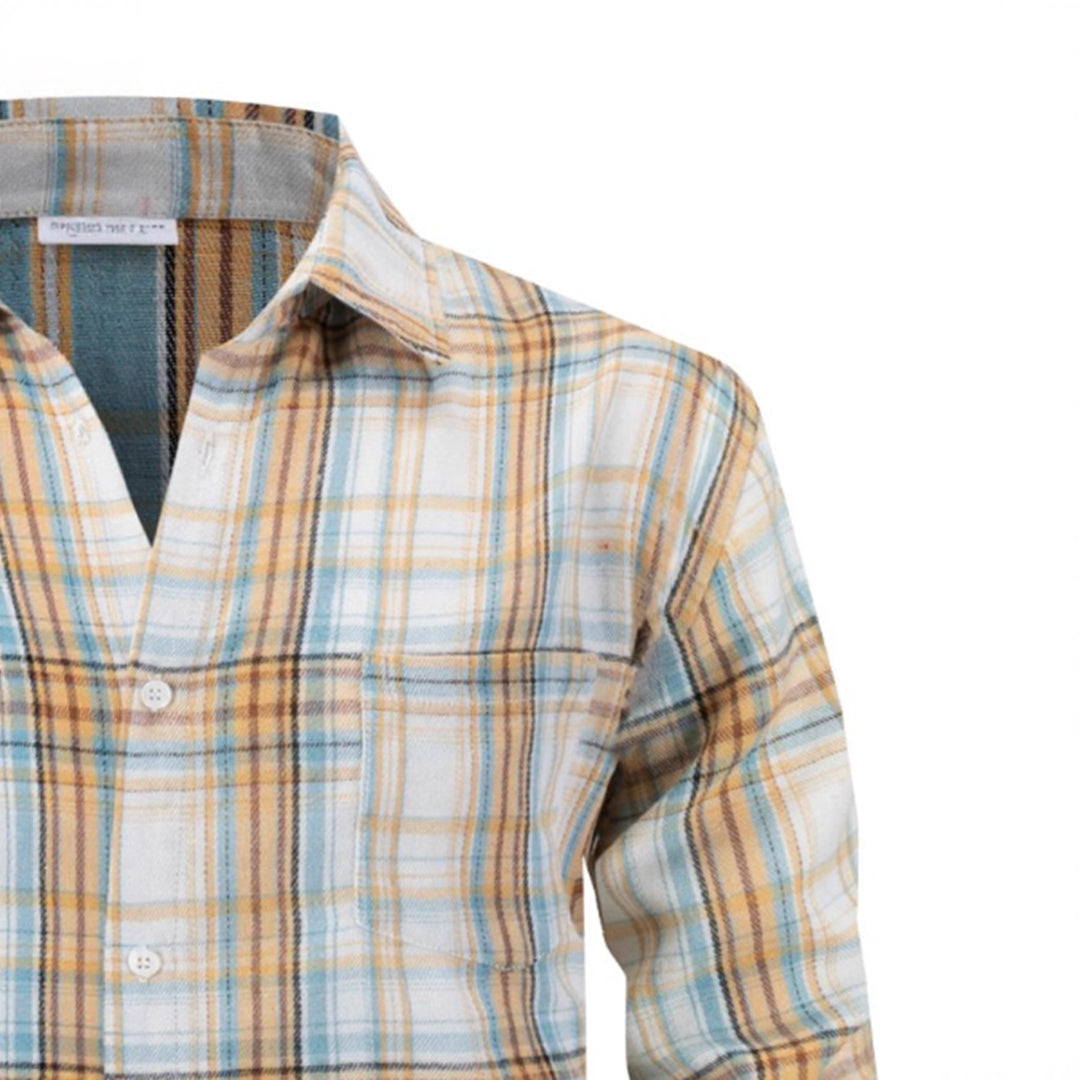 Men's Casual Checkered Long Sleeve Shirt Lisslune