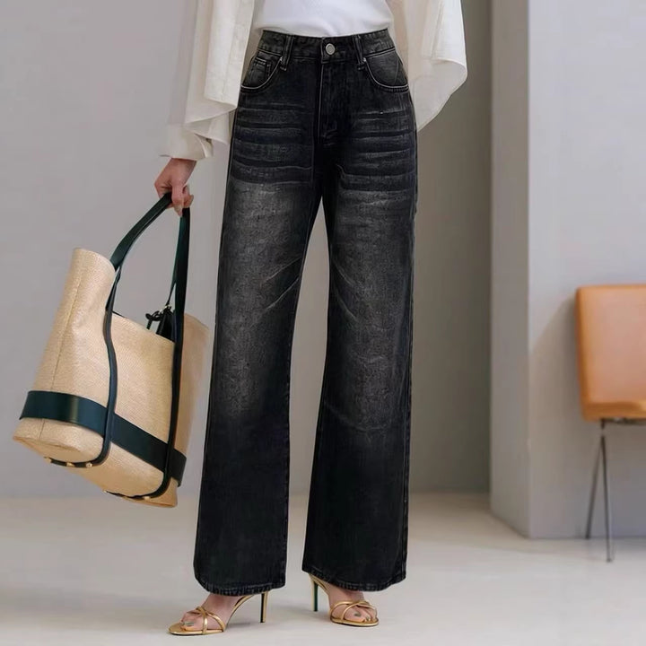 Damen weite High-Waist Jeans mit einzigartiger Textur Lisslune