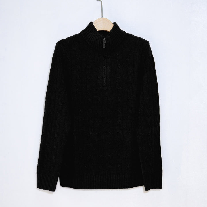 Men's elegant knit sweater with half zipper and cable knit pattern Lisslune