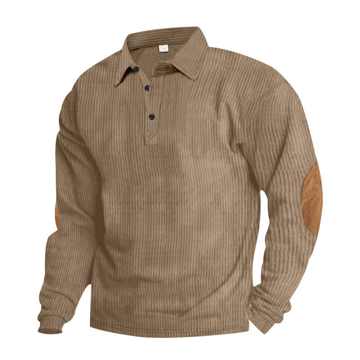 Men's Long Sleeve Shirt with Textured Material and Fashionable Elbow Patches Lisslune
