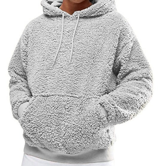 Men's Casual Teddy Fleece Hoodie with Practical Kangaroo Pockets and Adjustable Drawstring Lisslune