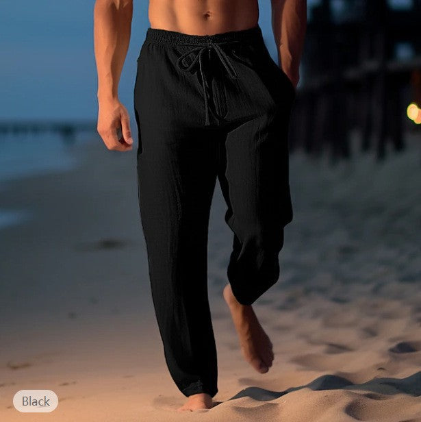 Men's Comfortable Linen Pants with Elastic Waistband and Side Pockets Lisslune