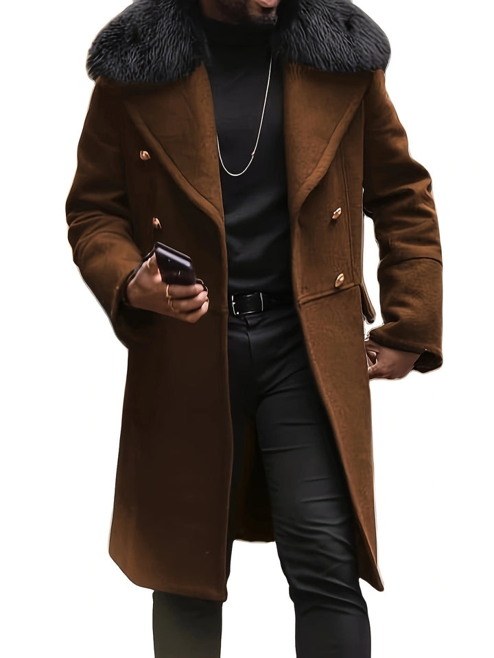 Men's elegant long coat with luxurious fur collar Lisslune
