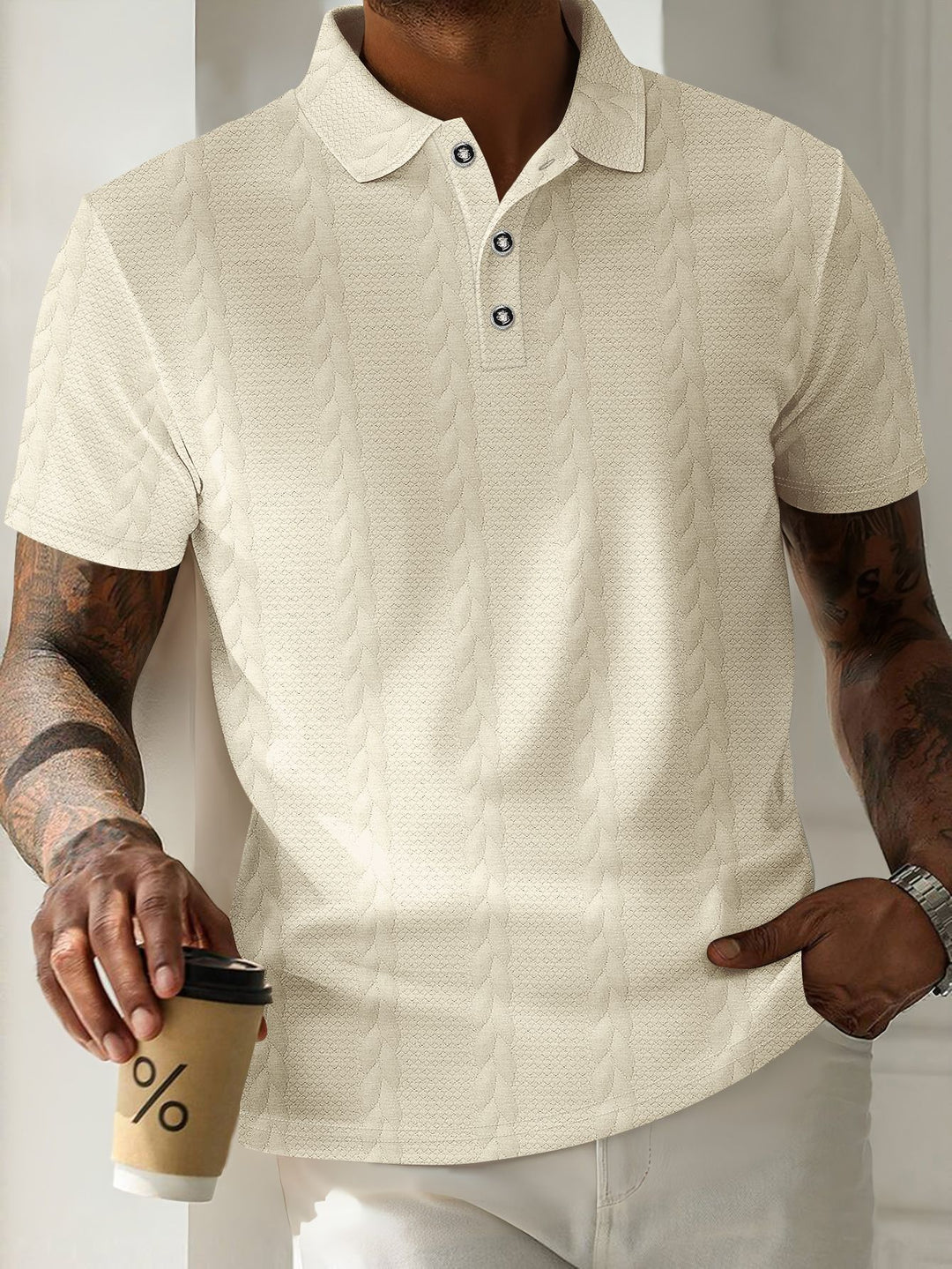 Men's Sporty Polo Shirt with Textured Pattern Lisslune