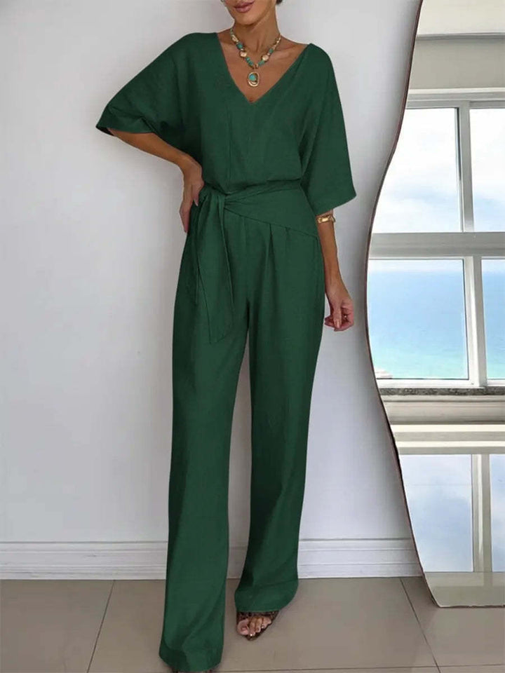 Women Elegant Jumpsuit with Tailored Cut and Wrap Belt Lisslune