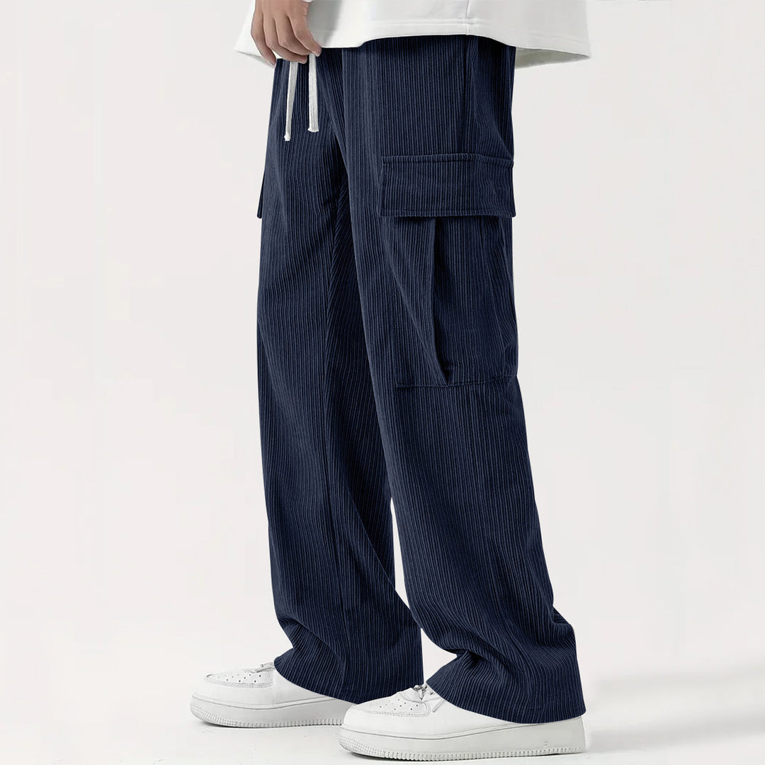Men's Casual Cargo Pants with Side Pockets and Elastic Waistband Lisslune