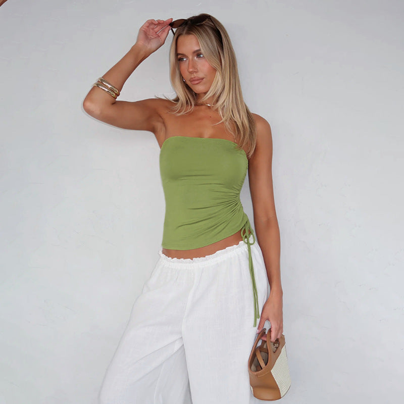 Women's elastic wrap top with delicate gathering and tailored silhouette