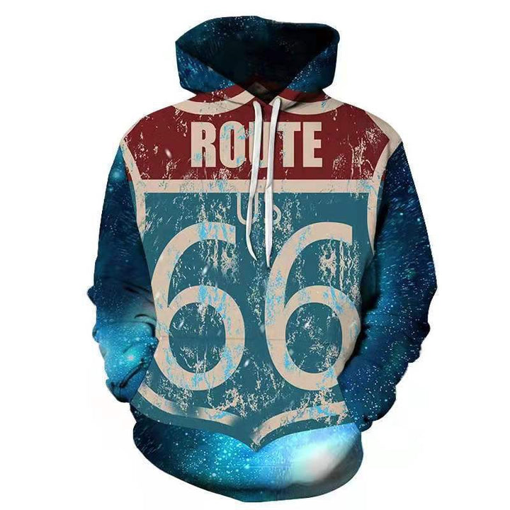 Men's Hoodie with Eye-Catching Route 66 Graphic Design and High-Quality Material Mix Lisslune
