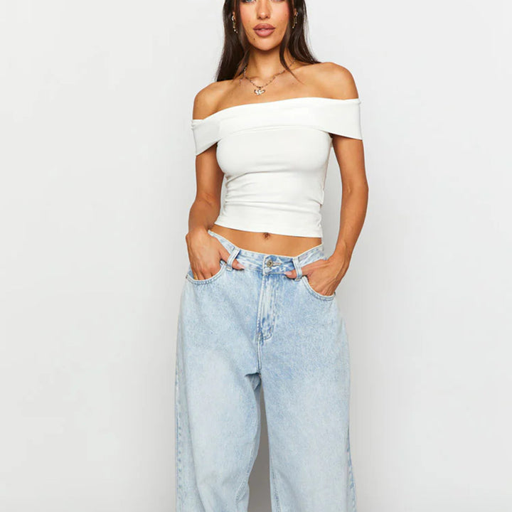 Damen Schulterfreies Crop-Top mit figurformendem Schnitt Lisslune