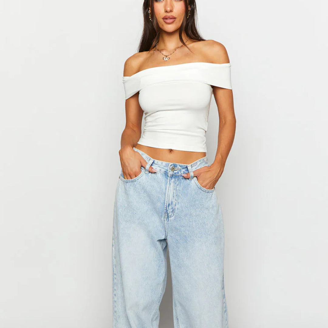 Damen Off-Shoulder Crop-Top aus elastischem Material mit figurformendem Design Lisslune