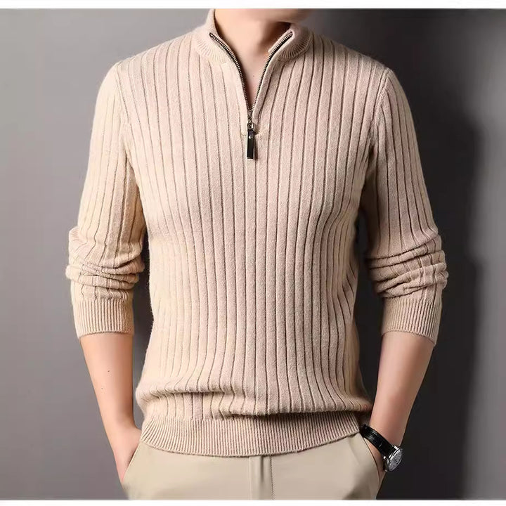 Men's knit sweater with modern stand-up collar in ribbed design Lisslune