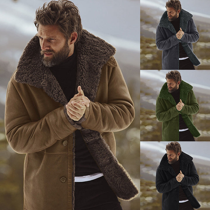 Men's Oversized Coat with Fur-Lined Collar Lisslune