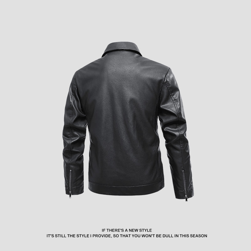 Men's fashionable synthetic leather jacket with classic cut and practical pockets Lisslune