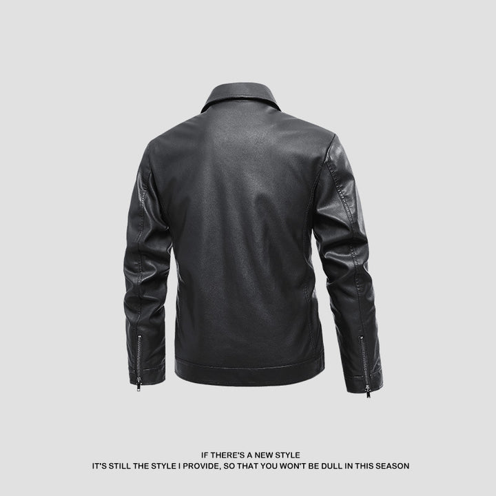 Men's fashionable synthetic leather jacket with classic cut and practical pockets Lisslune