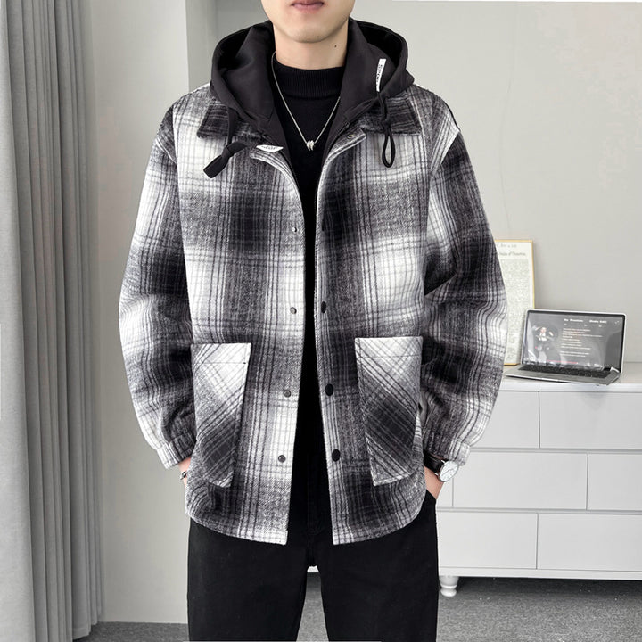 Men's checked transitional jacket with adjustable hood and practical pockets Lisslune