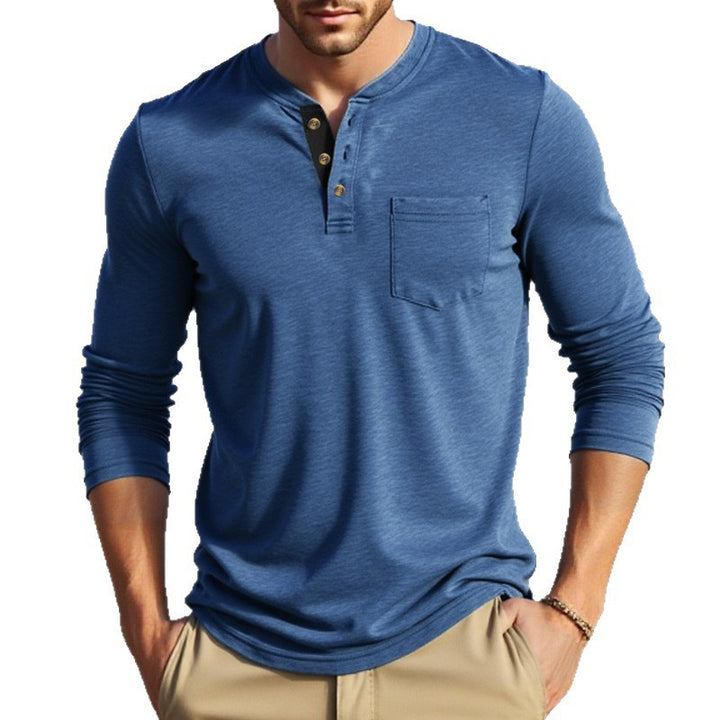 Men's Long Sleeve Shirt with Button Placket and Practical Chest Pocket Lisslune