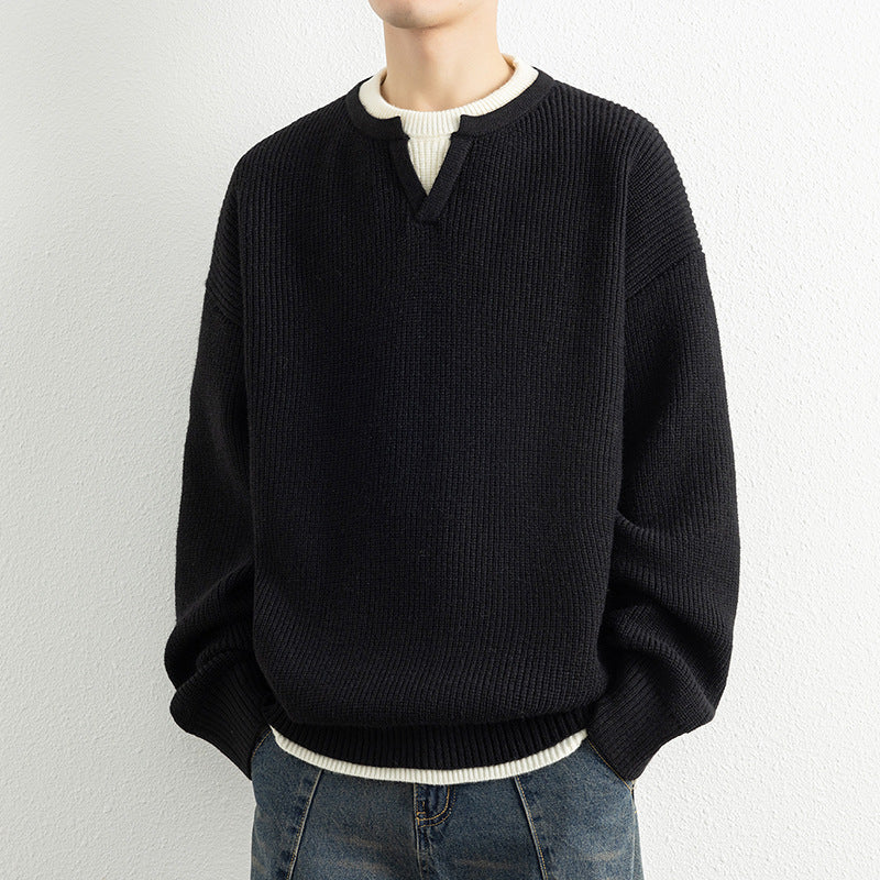 Men's knitted sweater with V-neck and textured design Lisslune